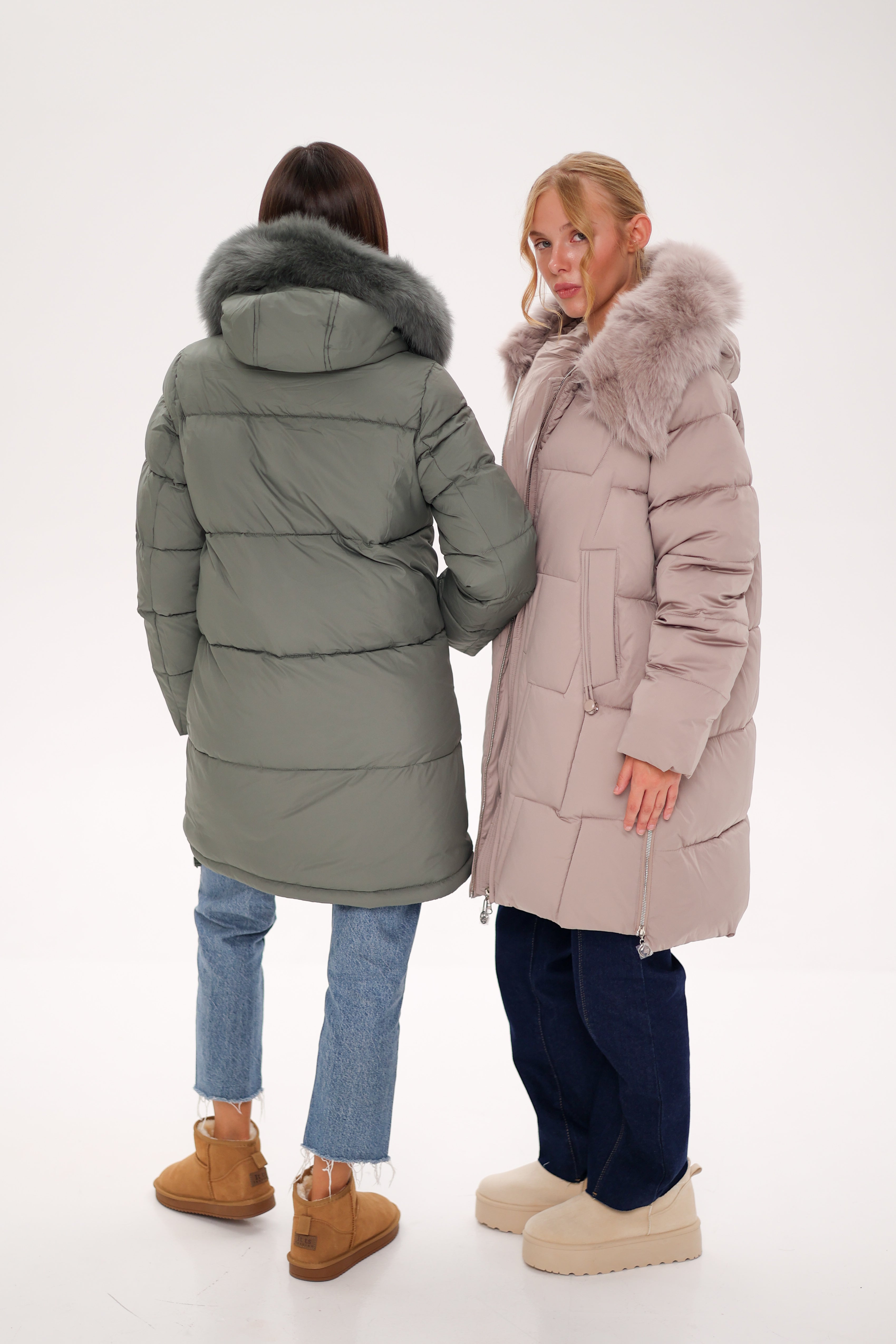 Genuine Polar Fox Trim Bio Down Coat | Sage