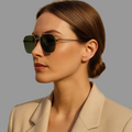 WO|MN Aviator Sunglasses Polarized Green in Gold Metal