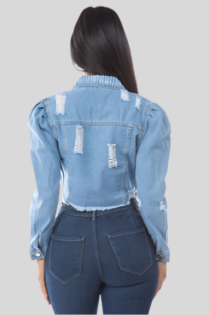Light Wash Distressed Denim Crop Jacket