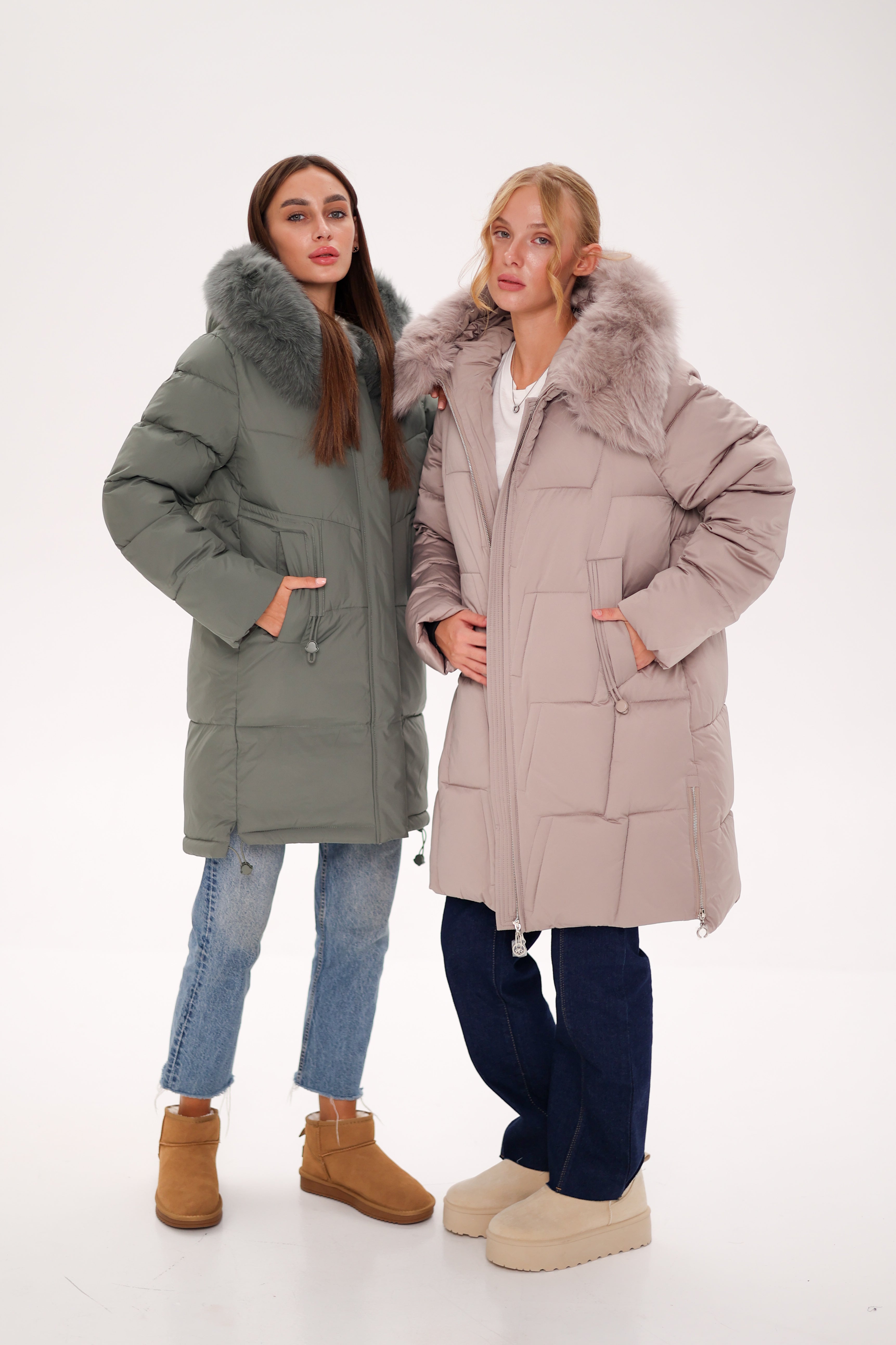Genuine Polar Fox Trim Bio Down Coat | Sage