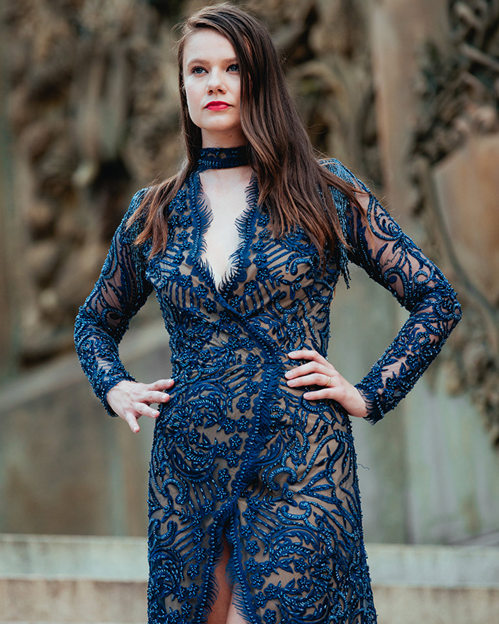 Mock NK Surplice Gown