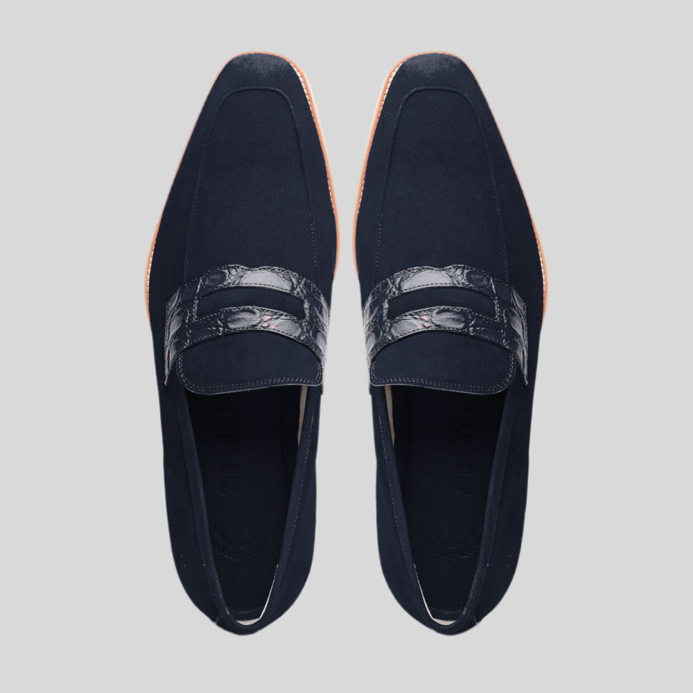 Sueded Goatskin Penny Loafer Navy
