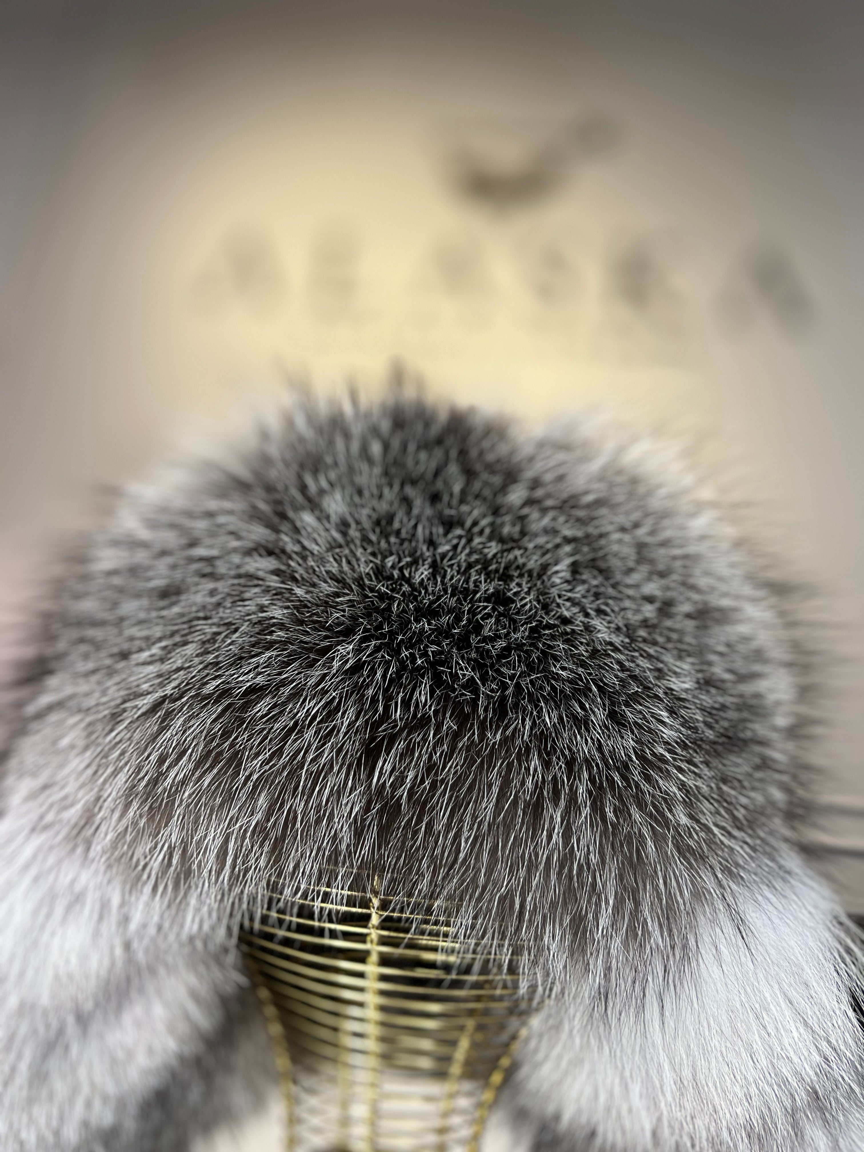 Genuine Silver Fox Fur Leather Hat