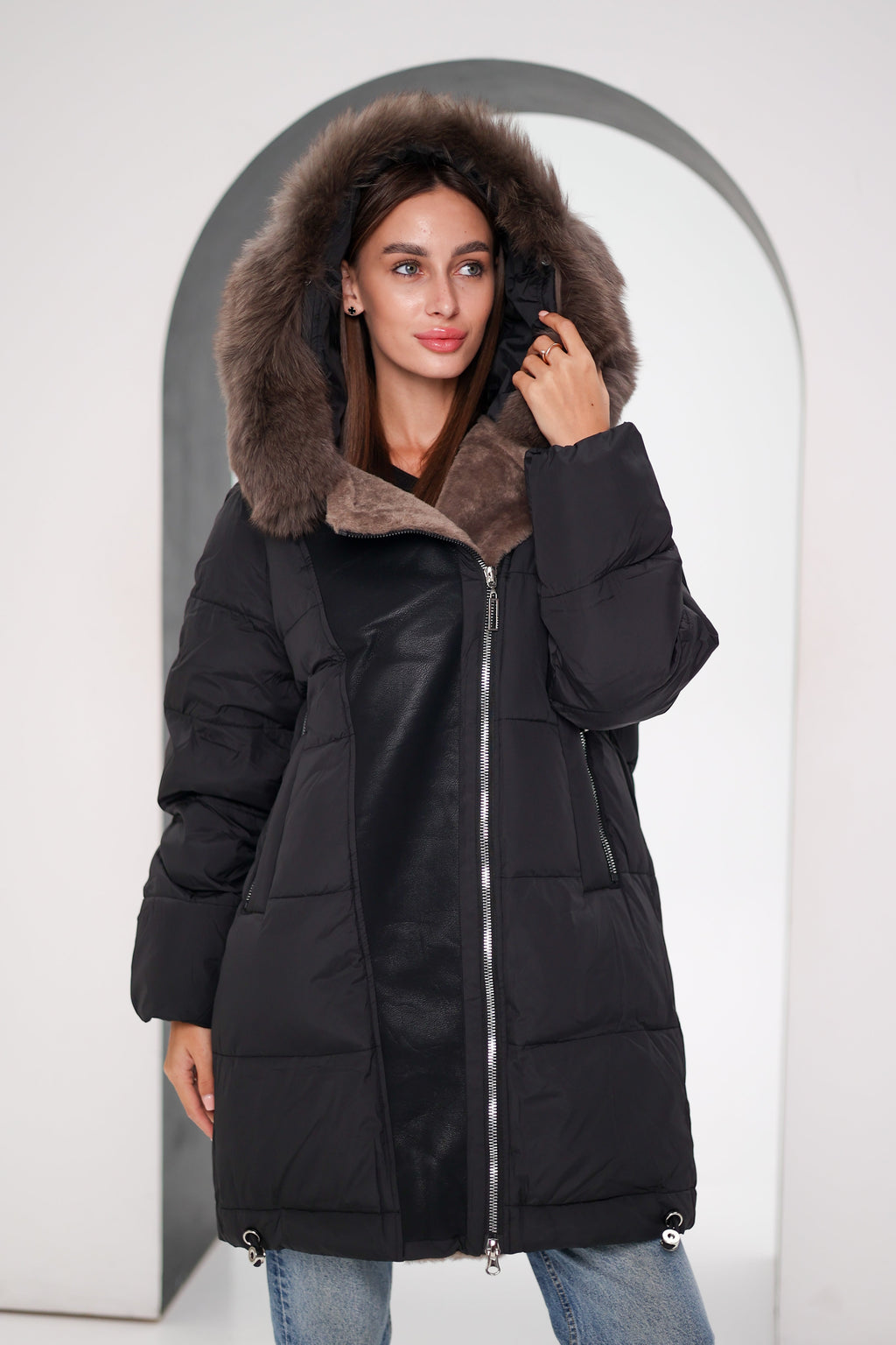 Genuine Polar Fox Insulated Coat | Black