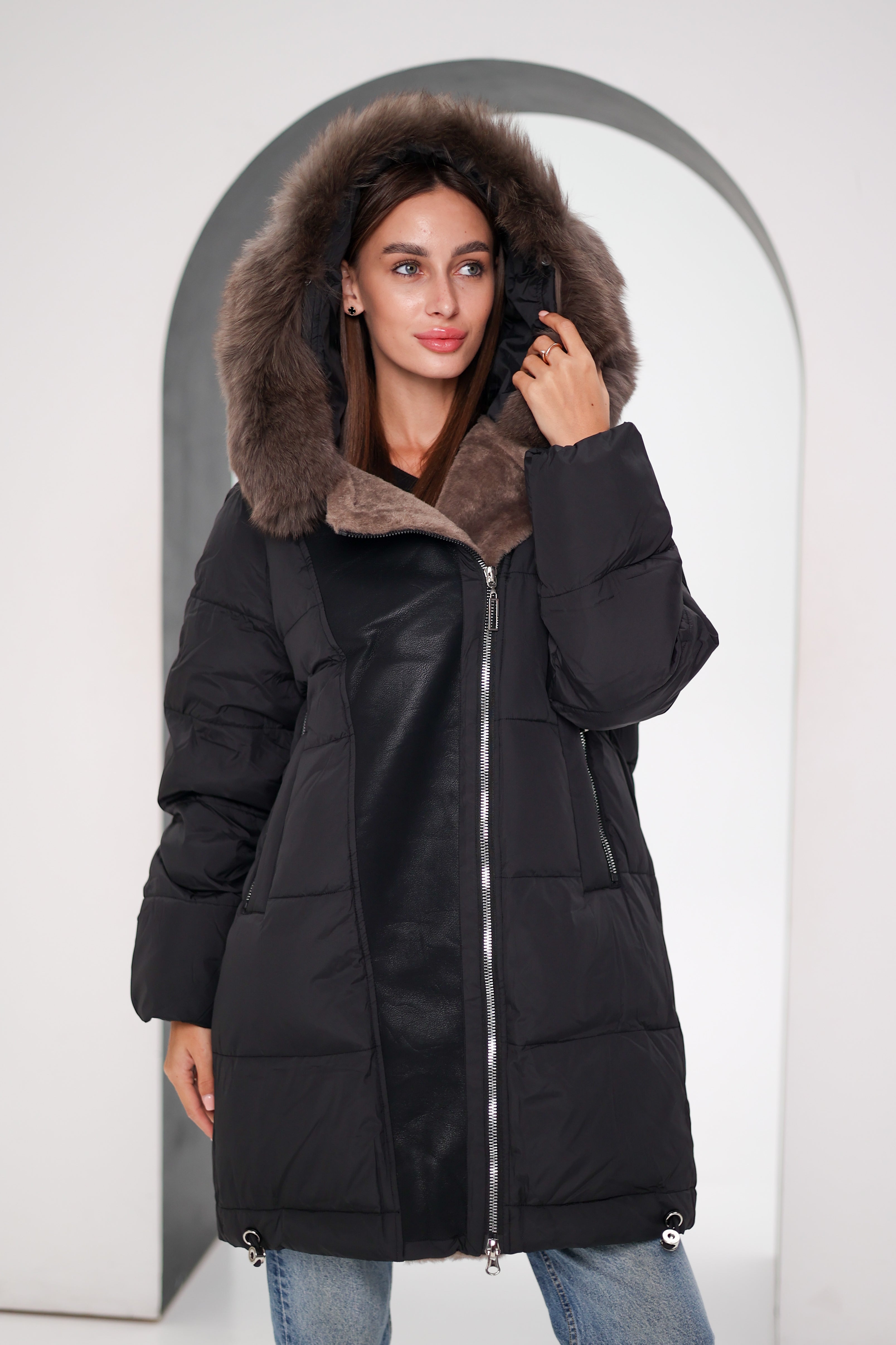 Genuine Polar Fox Insulated Coat | Black