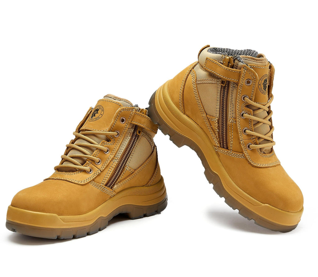 ROCKROOSTER Cortez Tan 6" Zip-Sided Steel Toecap Leather Work Boots | AK050