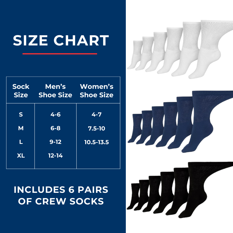 Women's Cotton Diabetic Crew Socks | 6 Pairs