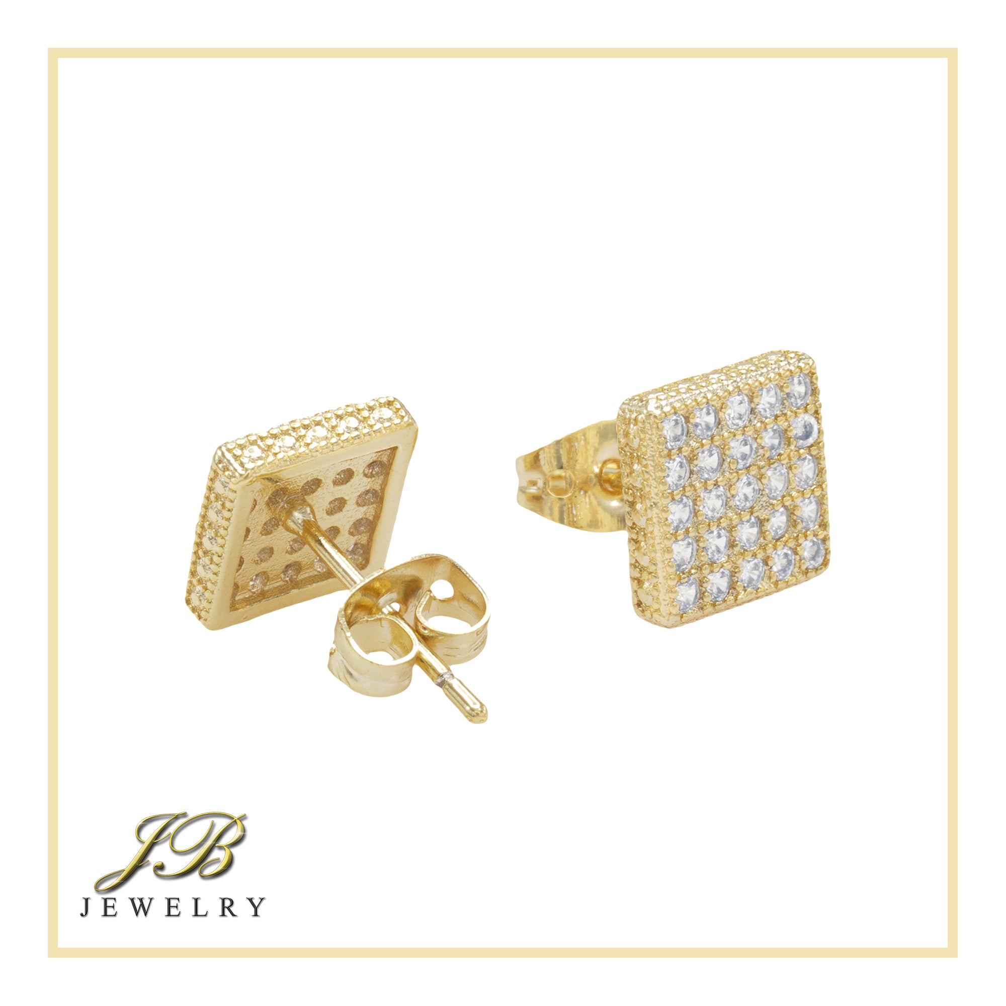 Square 17 CZ Earrings 14K Gold Filled Silver Hip Hop Studs