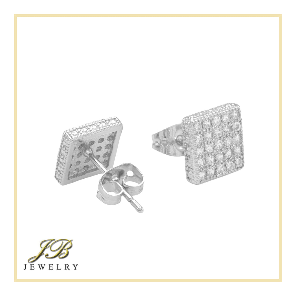 Square 17 CZ Earrings 14K Gold Filled Silver Hip Hop Studs