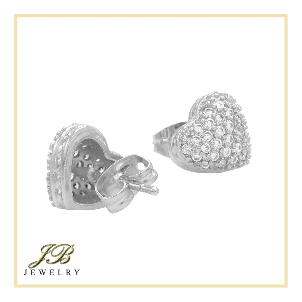 Heart 3 CZ Earrings 14K Gold Filled Silver Hip Hop Studs