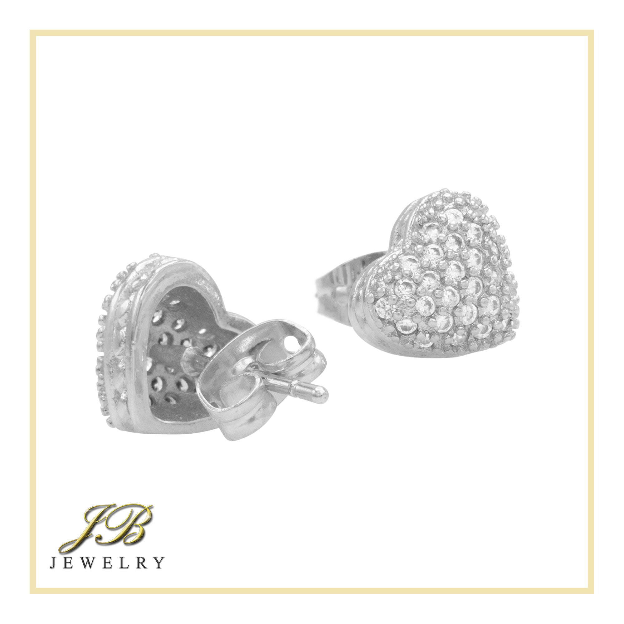 Heart 3 CZ Earrings 14K Gold Filled Silver Hip Hop Studs