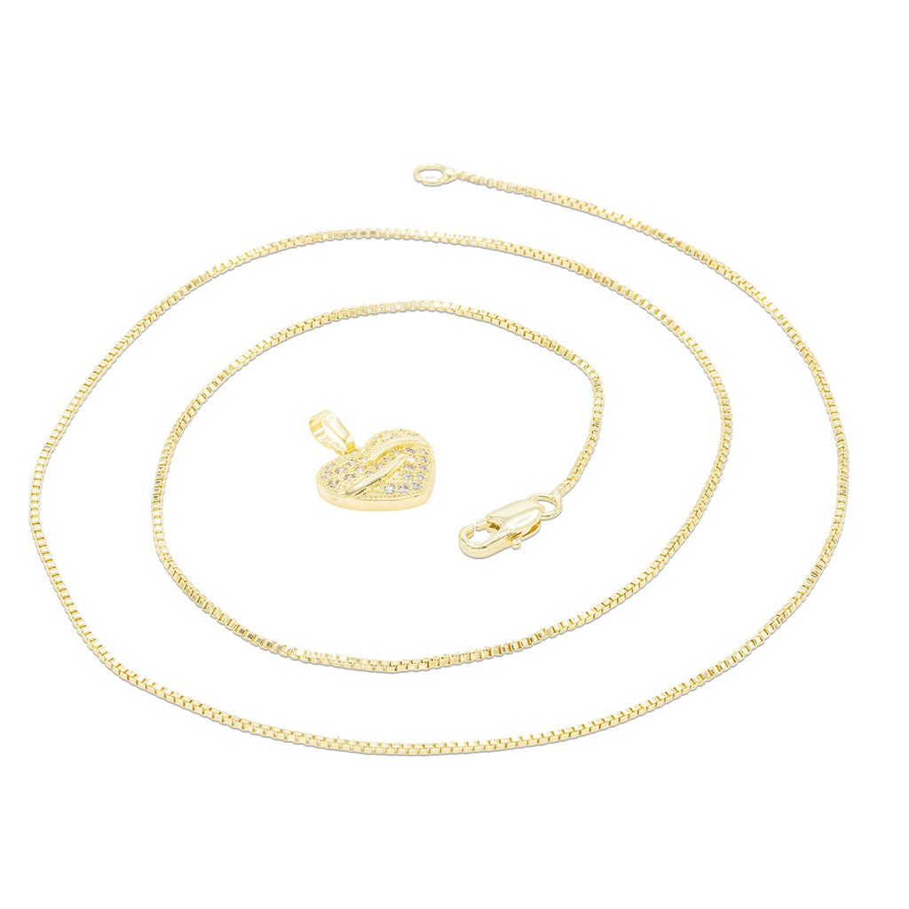 Cubic Zirconia 14K Gold Filled Heart Pendant Necklace Set