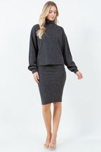 Alina Long Sleeve Midi Skirt Set | Grey