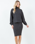 Alina Long Sleeve Midi Skirt Set | Grey
