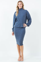 Alina Long Sleeve Midi Skirt Set | Blue