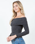 Elliana Textured Off Shoulder Top | Charcoal