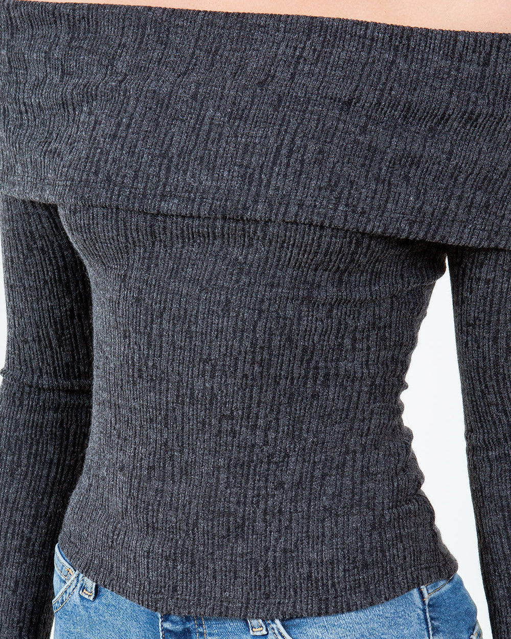 Elliana Textured Off Shoulder Top | Charcoal