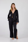 Amelia Silk Lounge Set Black