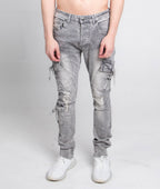 Cargo Pockets Skinny Jeans Grey A408