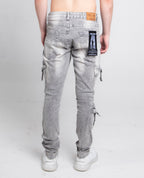 Cargo Pockets Skinny Jeans Grey A408