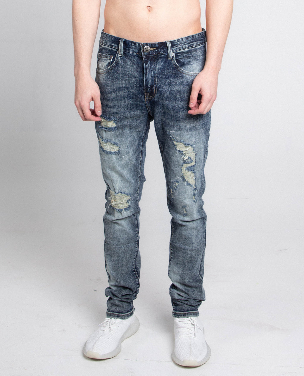 Dark Faded Distressed Skinny Jeans A401