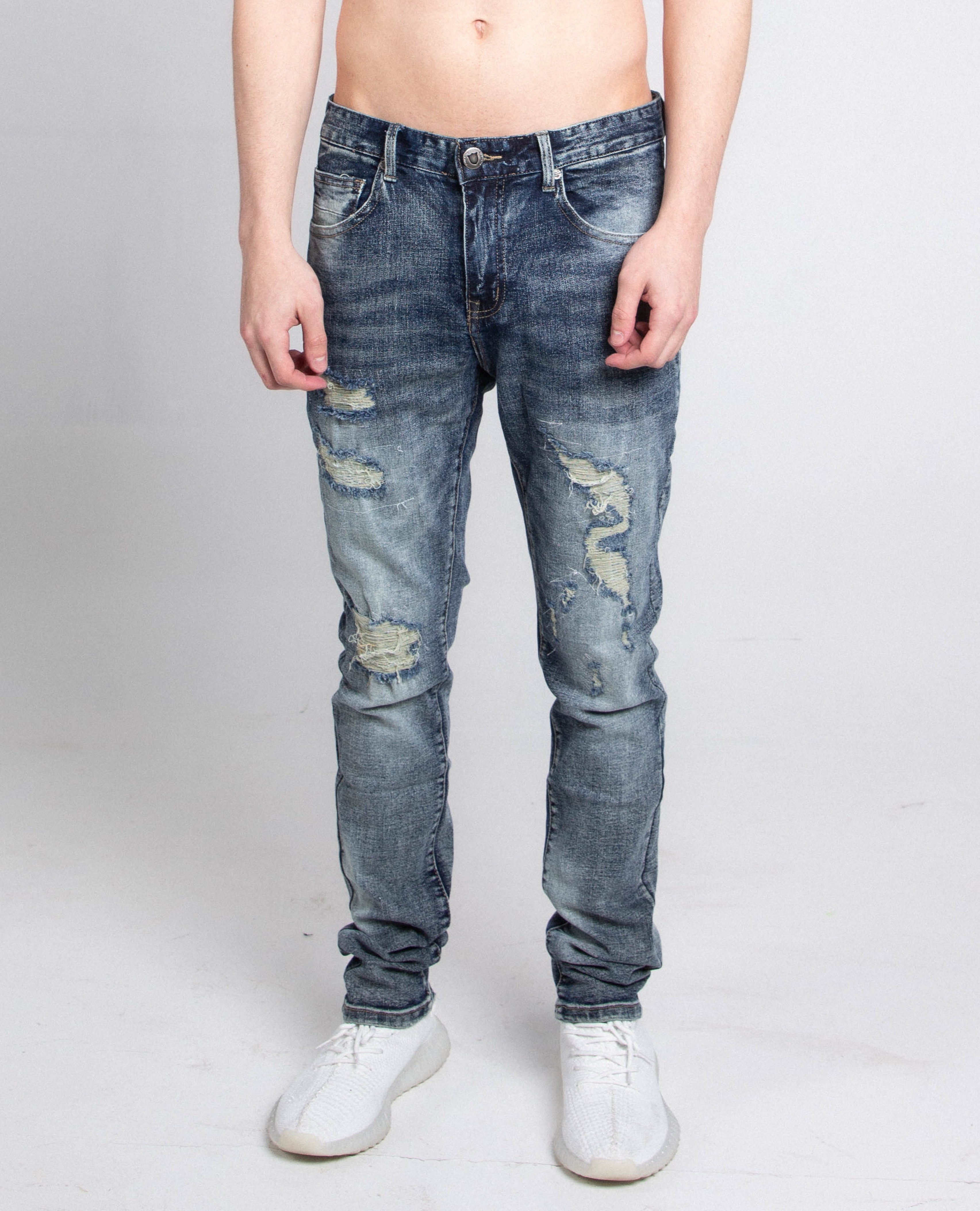 Dark Faded Distressed Skinny Jeans A401