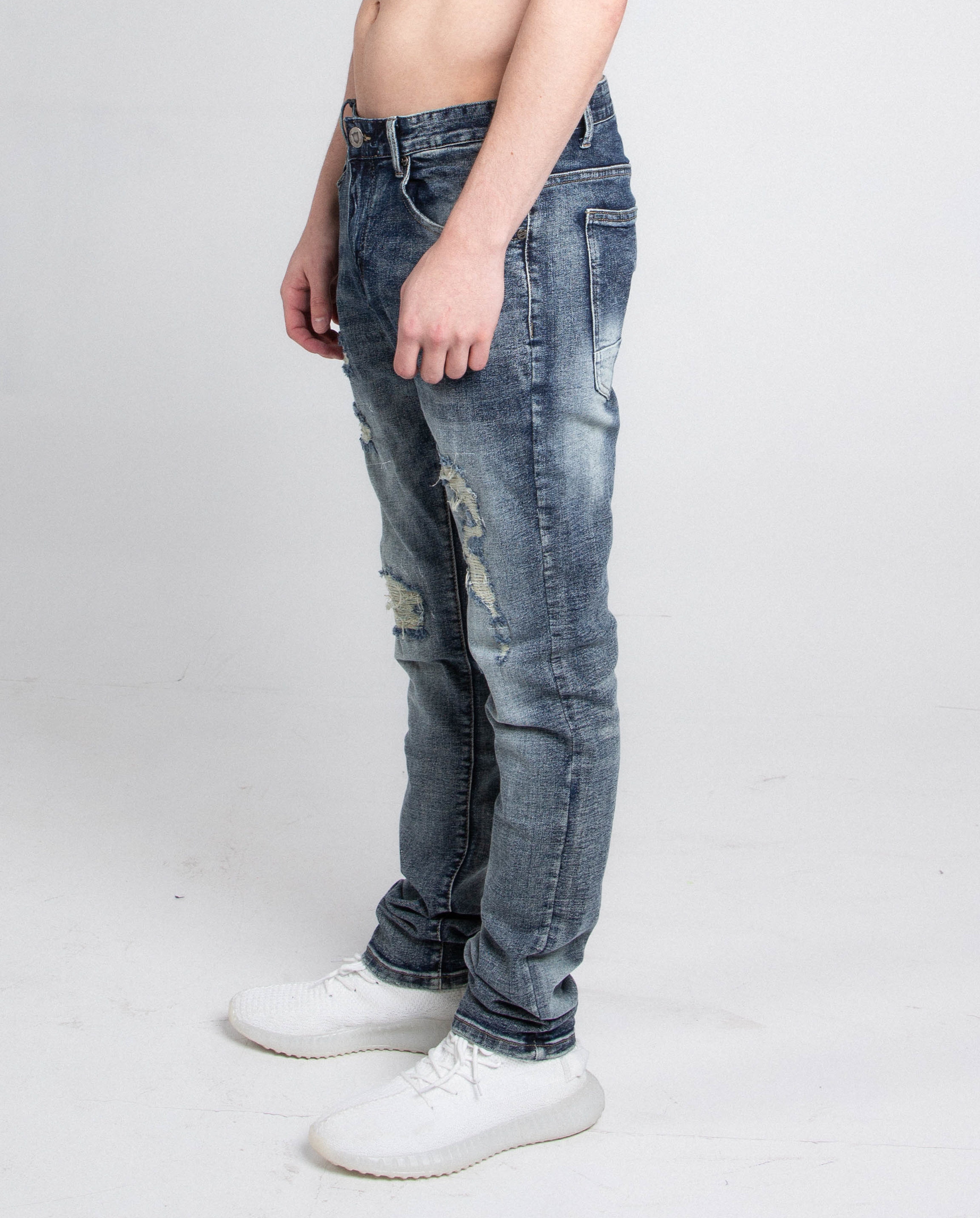 Dark Faded Distressed Skinny Jeans A401