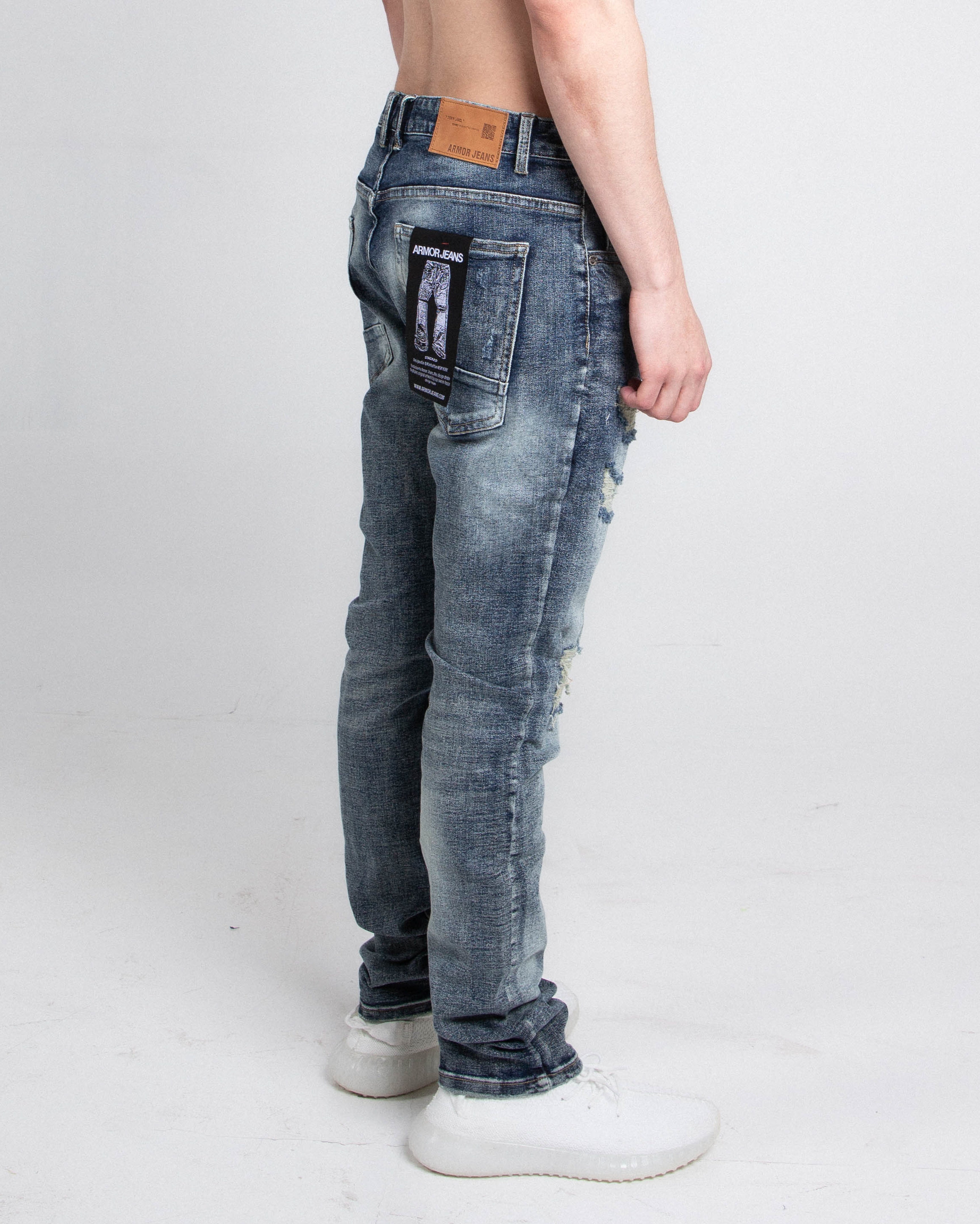 Dark Faded Distressed Skinny Jeans A401