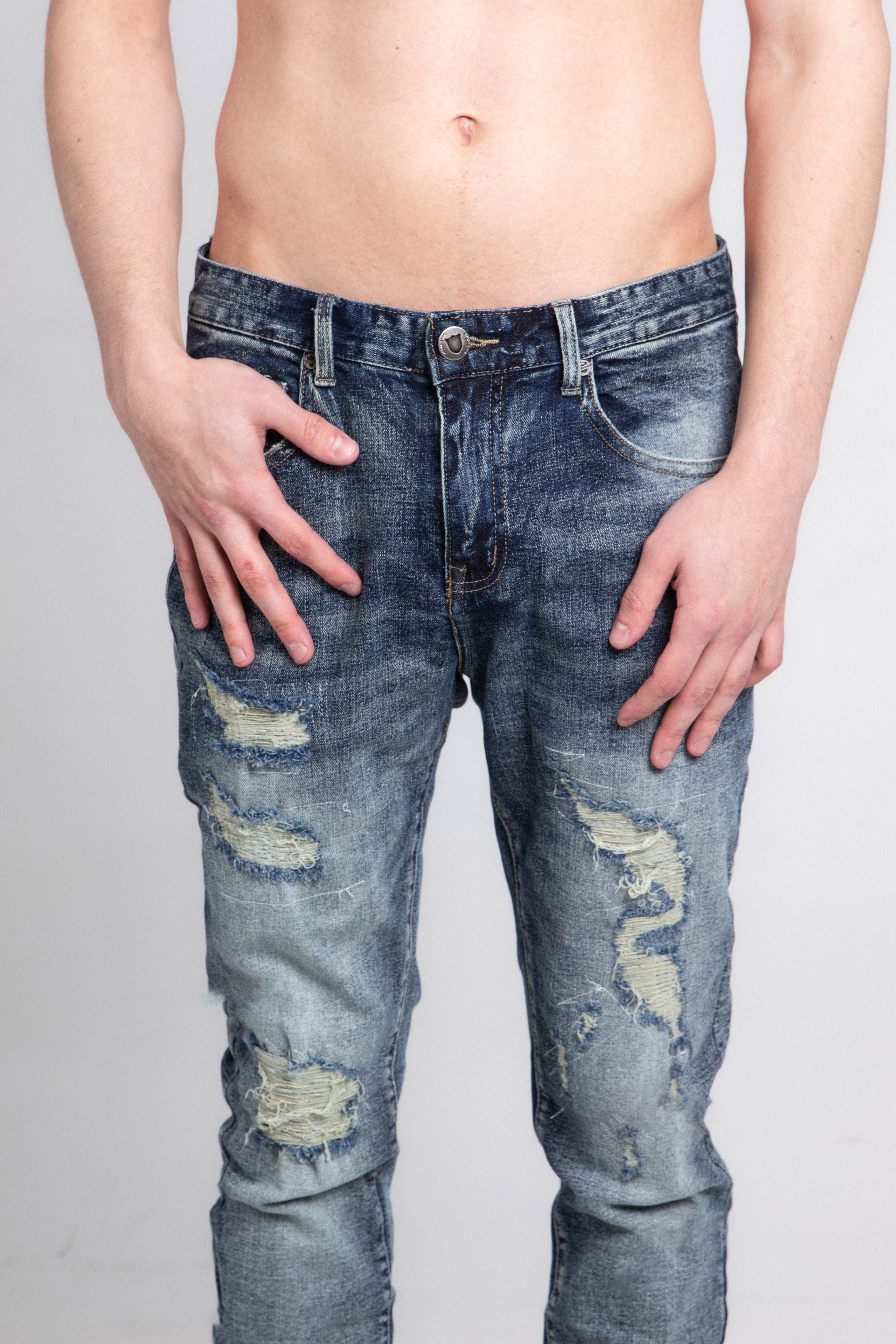 Dark Faded Distressed Skinny Jeans A401