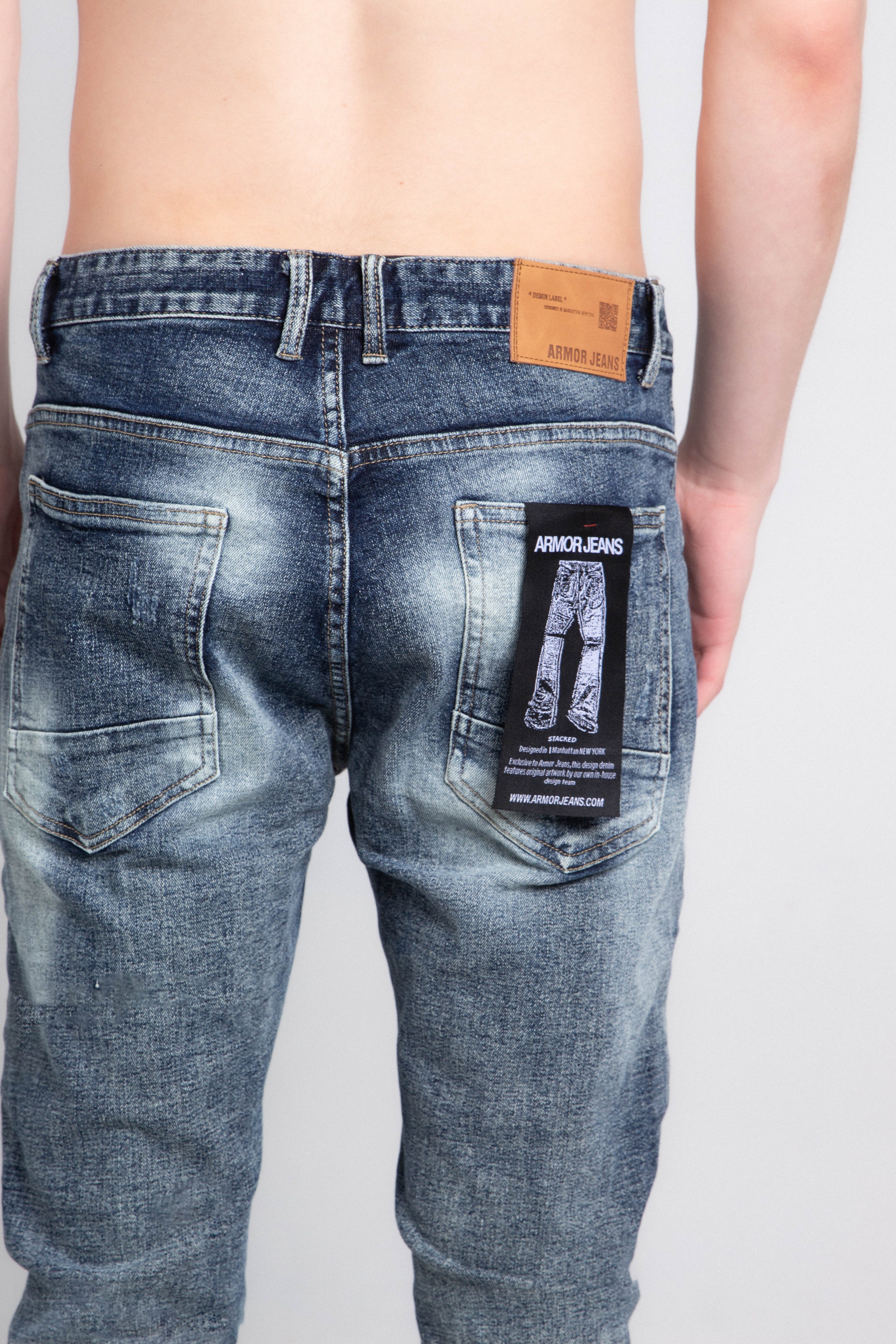 Dark Faded Distressed Skinny Jeans A401