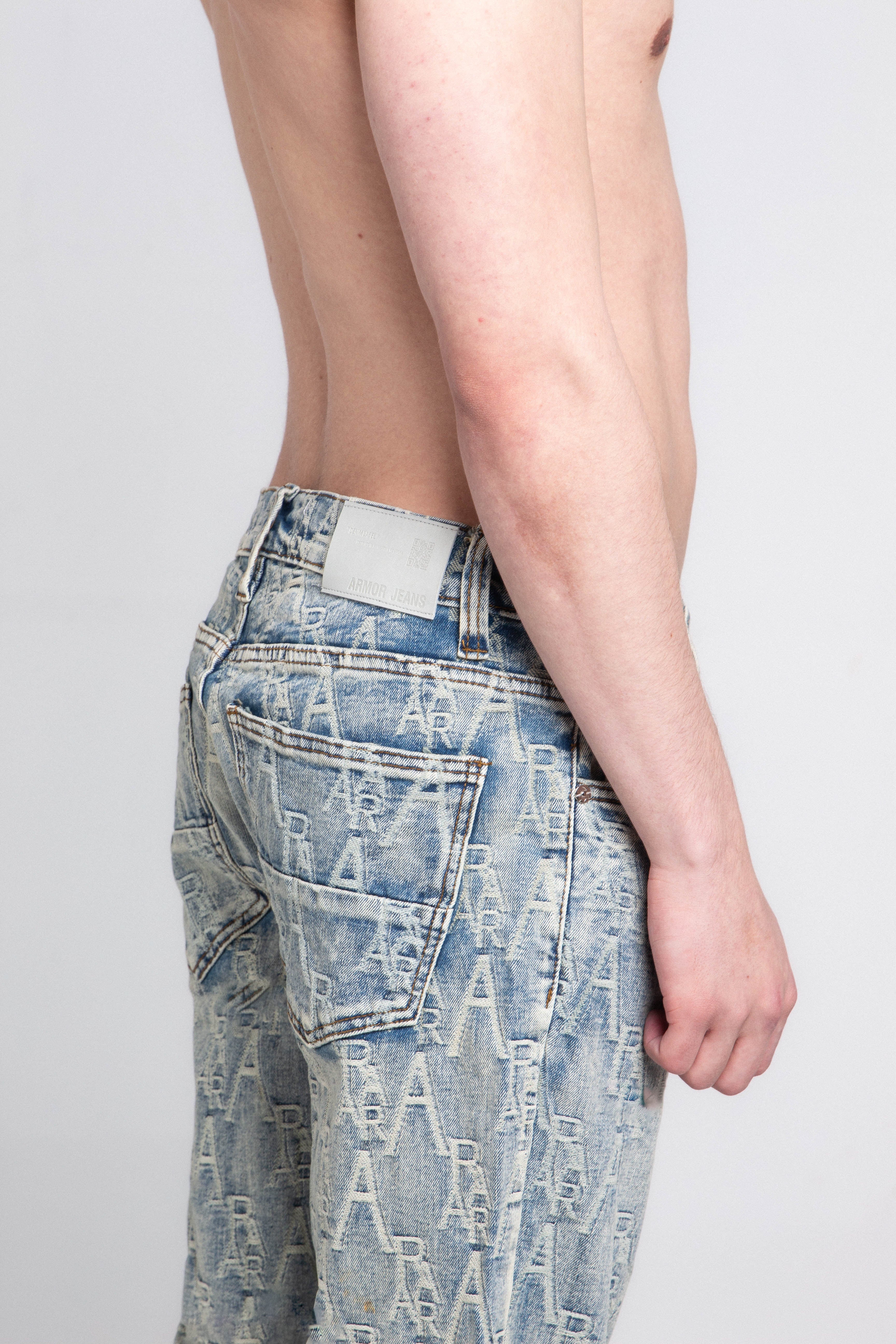 Armor Jeans Embroidered Light Blue Slim Jeans | AJ36SL-2