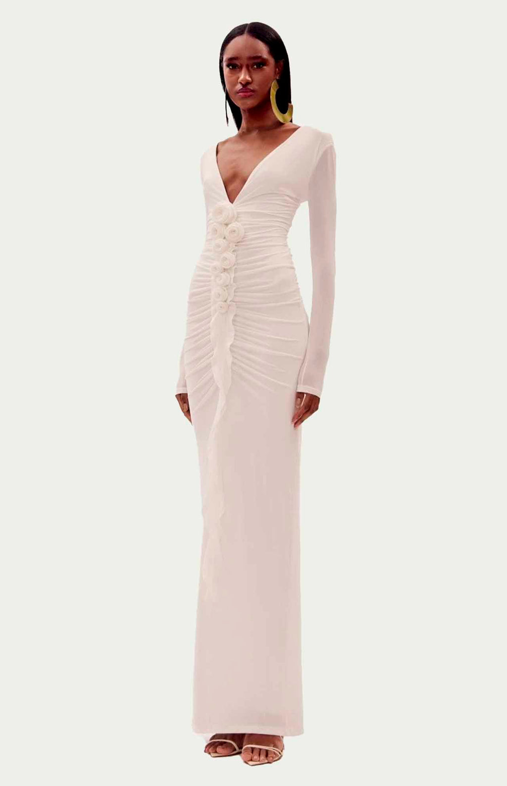 Auro Floral Ruched V-Cut Maxi Dress