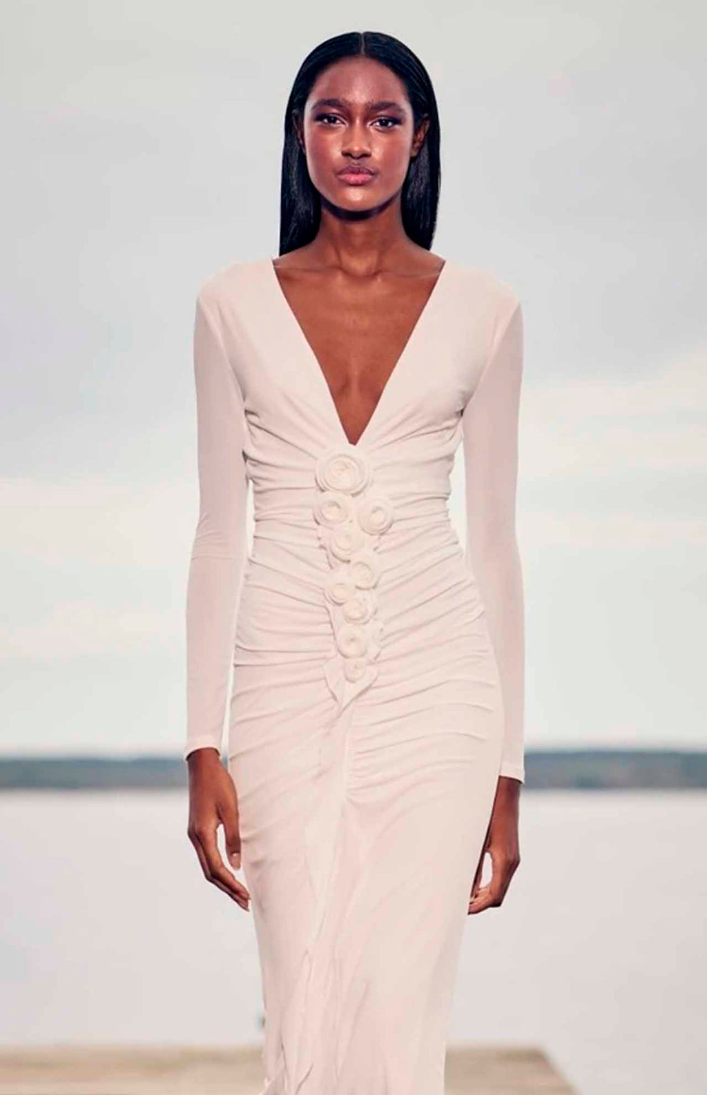 Auro Floral Ruched V-Cut Maxi Dress