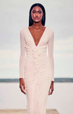 Auro Floral Ruched V-Cut Maxi Dress