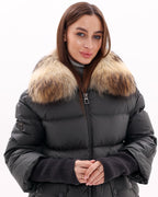 Genuine Fur Trim Down Fill Coat in Black
