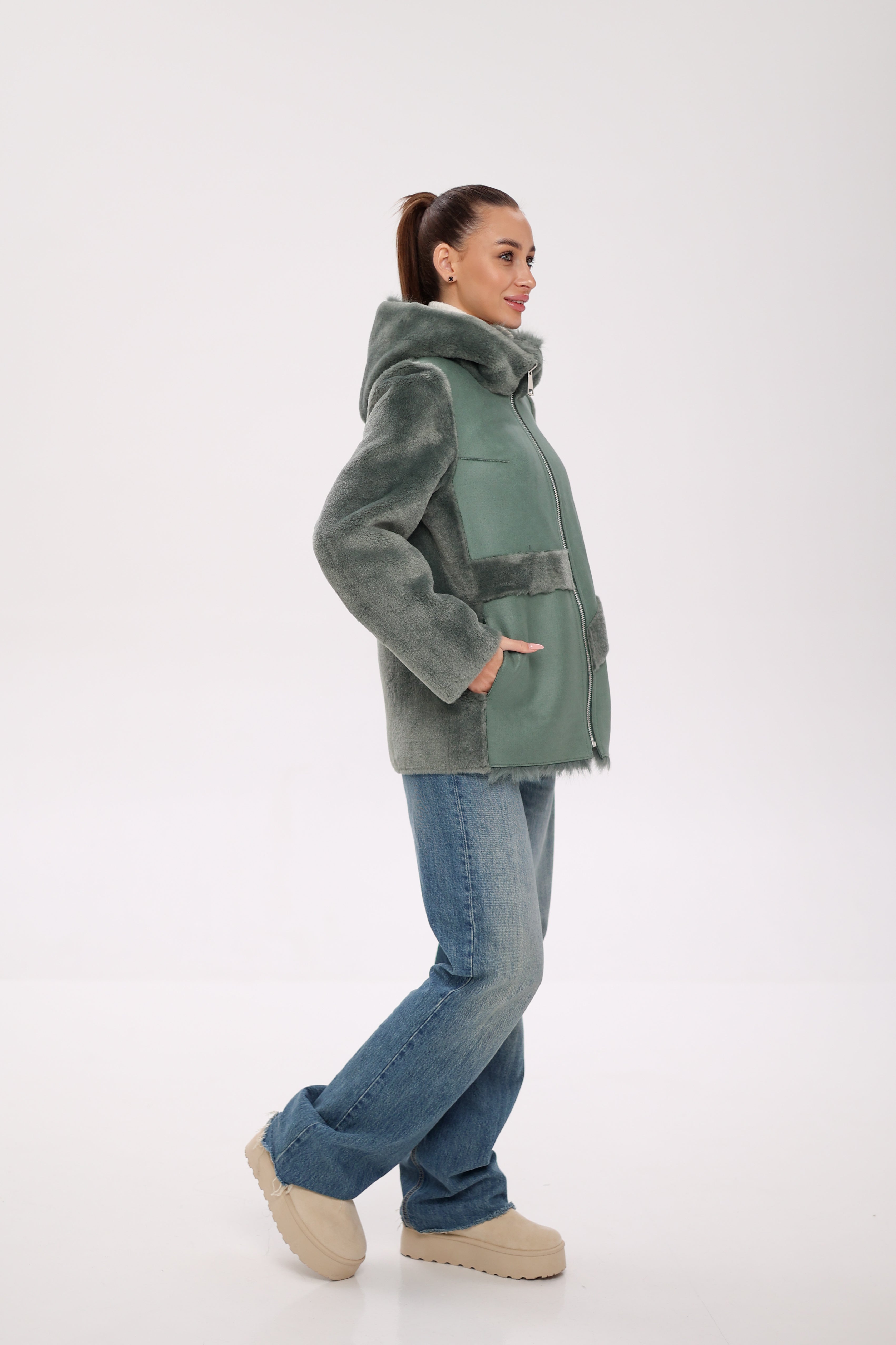 Reversible Hooded Wool Blend Jacket