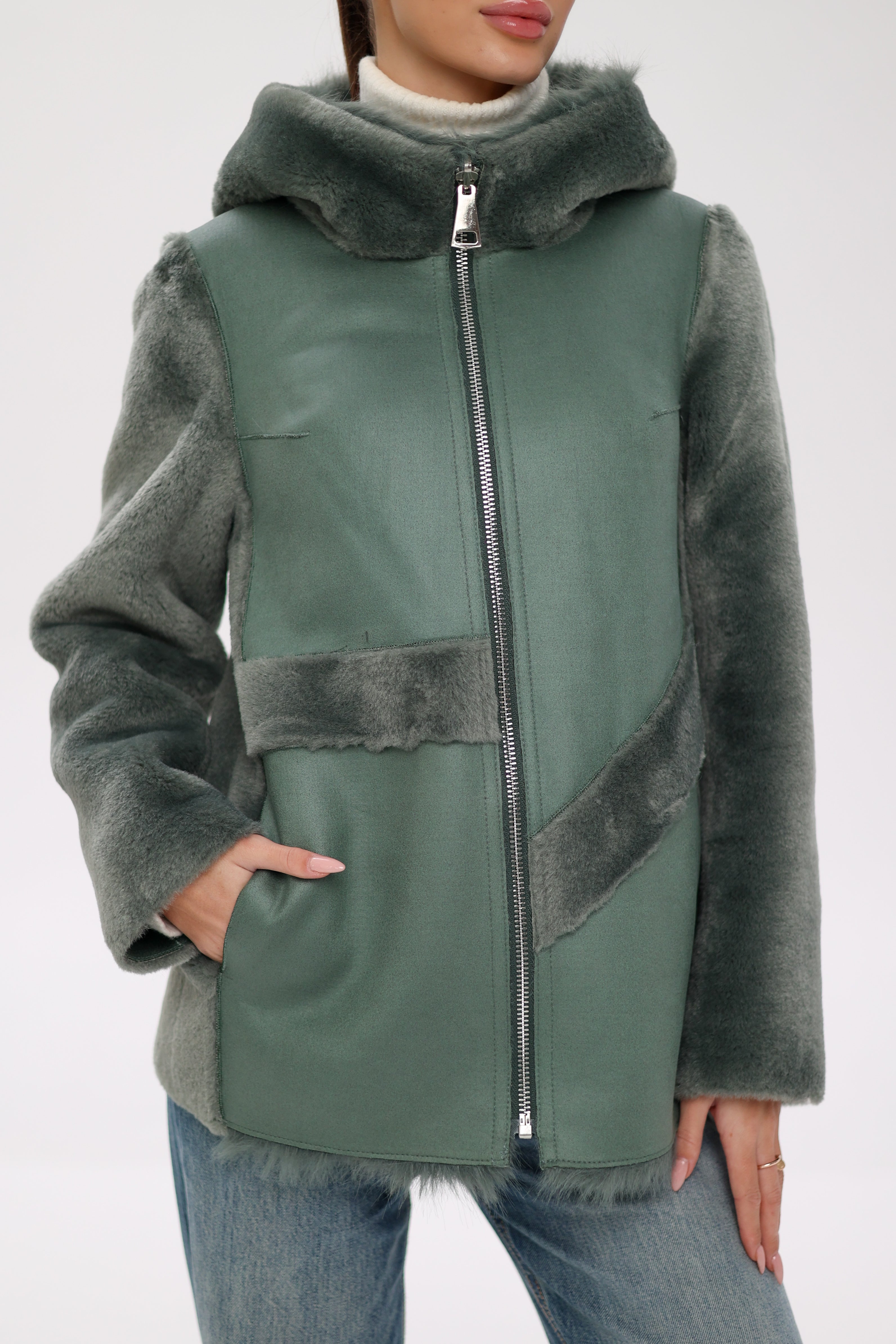 Reversible Hooded Wool Blend Jacket