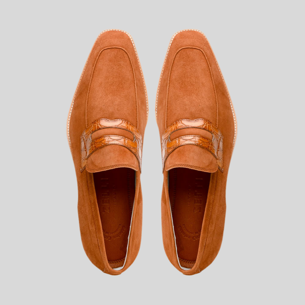 Sueded Goatskin Penny Loafer Cognac