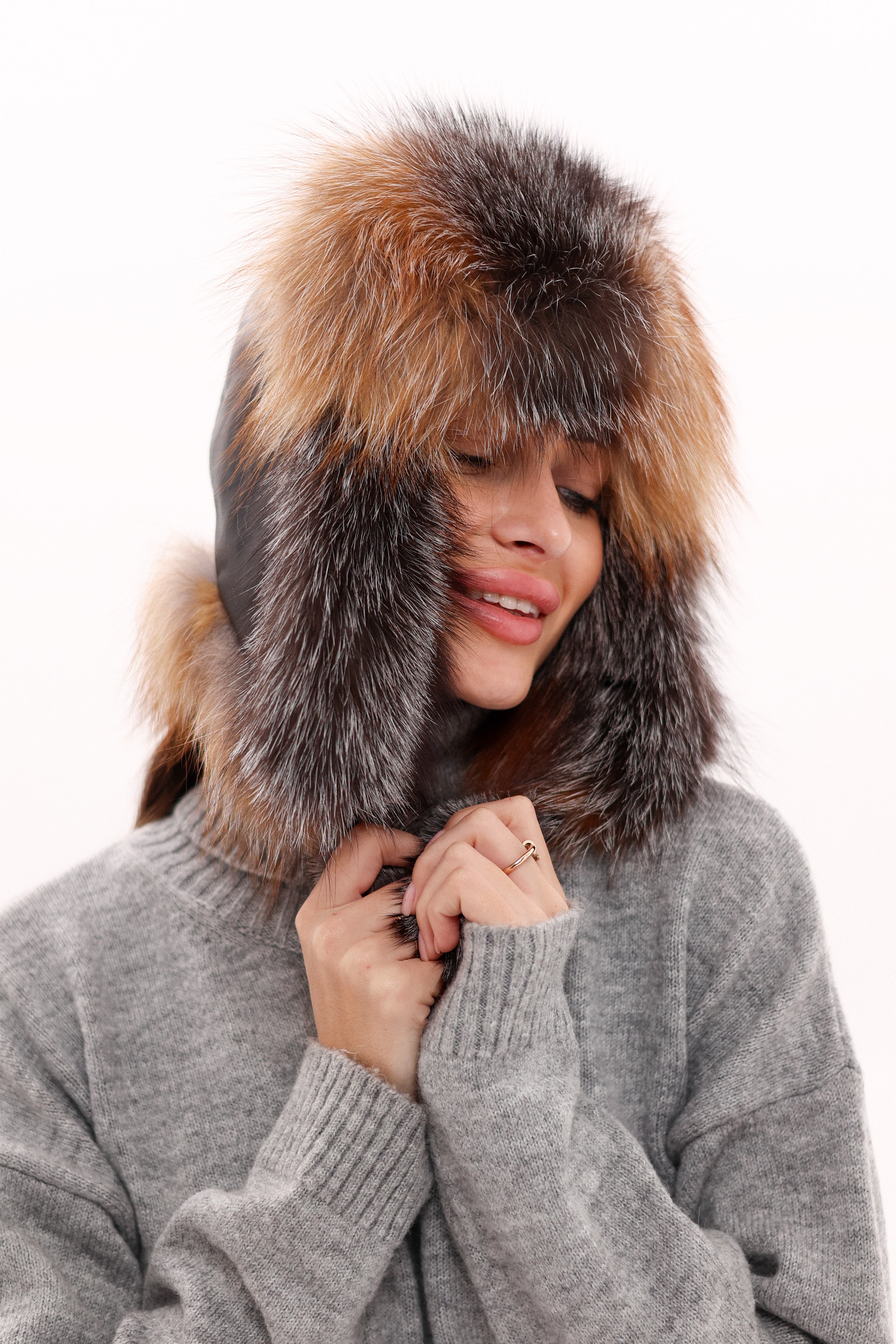 Genuine Silver Fox Fur Leather Hat