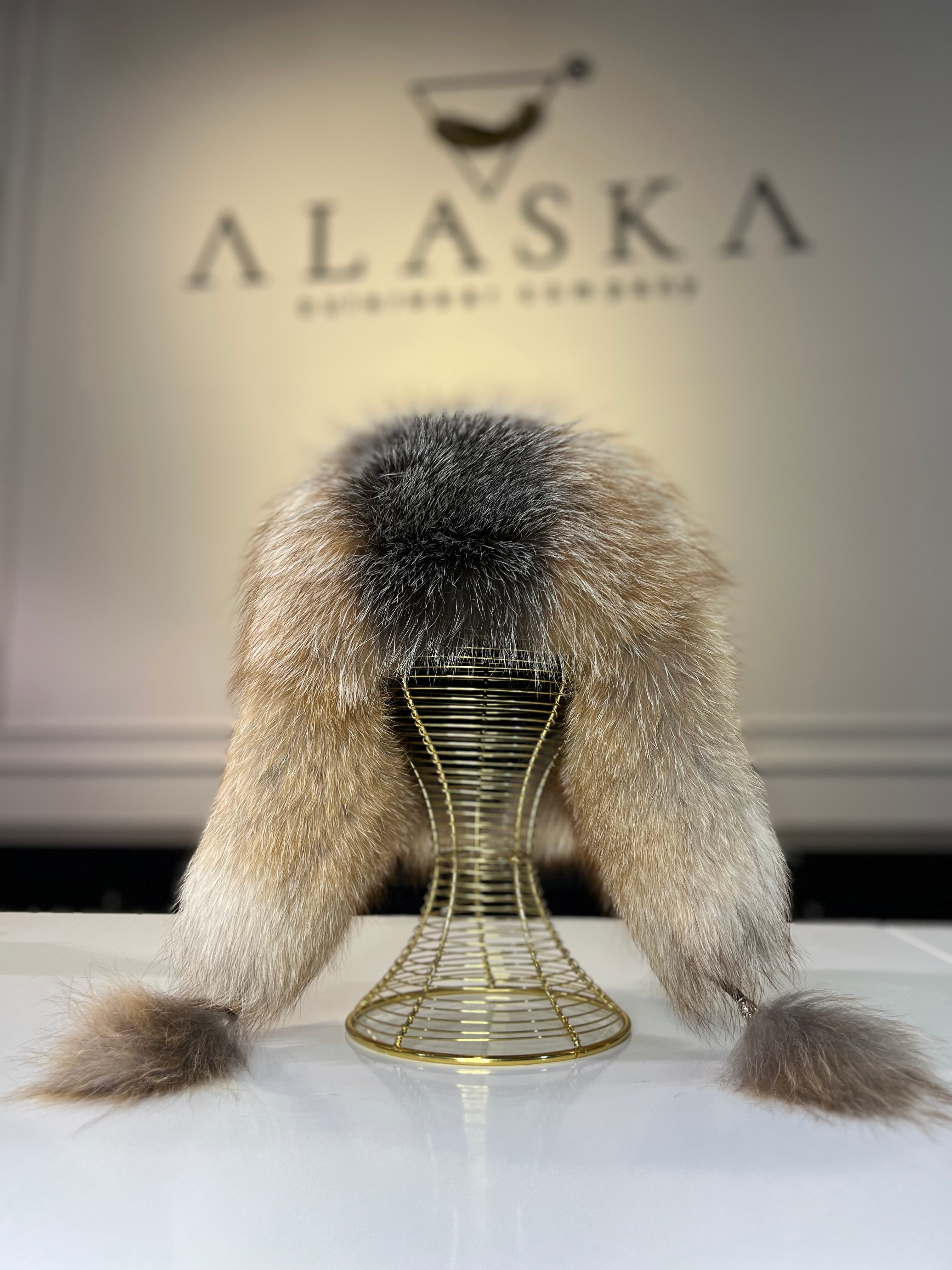 Genuine Silver Fox Fur Leather Hat