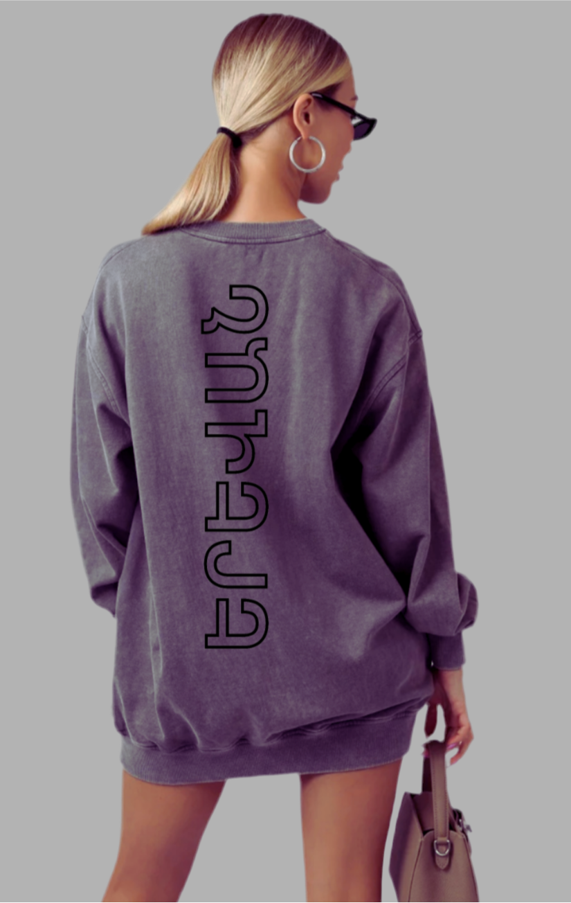 YEREVAN Embroidered Logo Design Oversized Crewneck Sweatshirt | Dark Vintage Grey