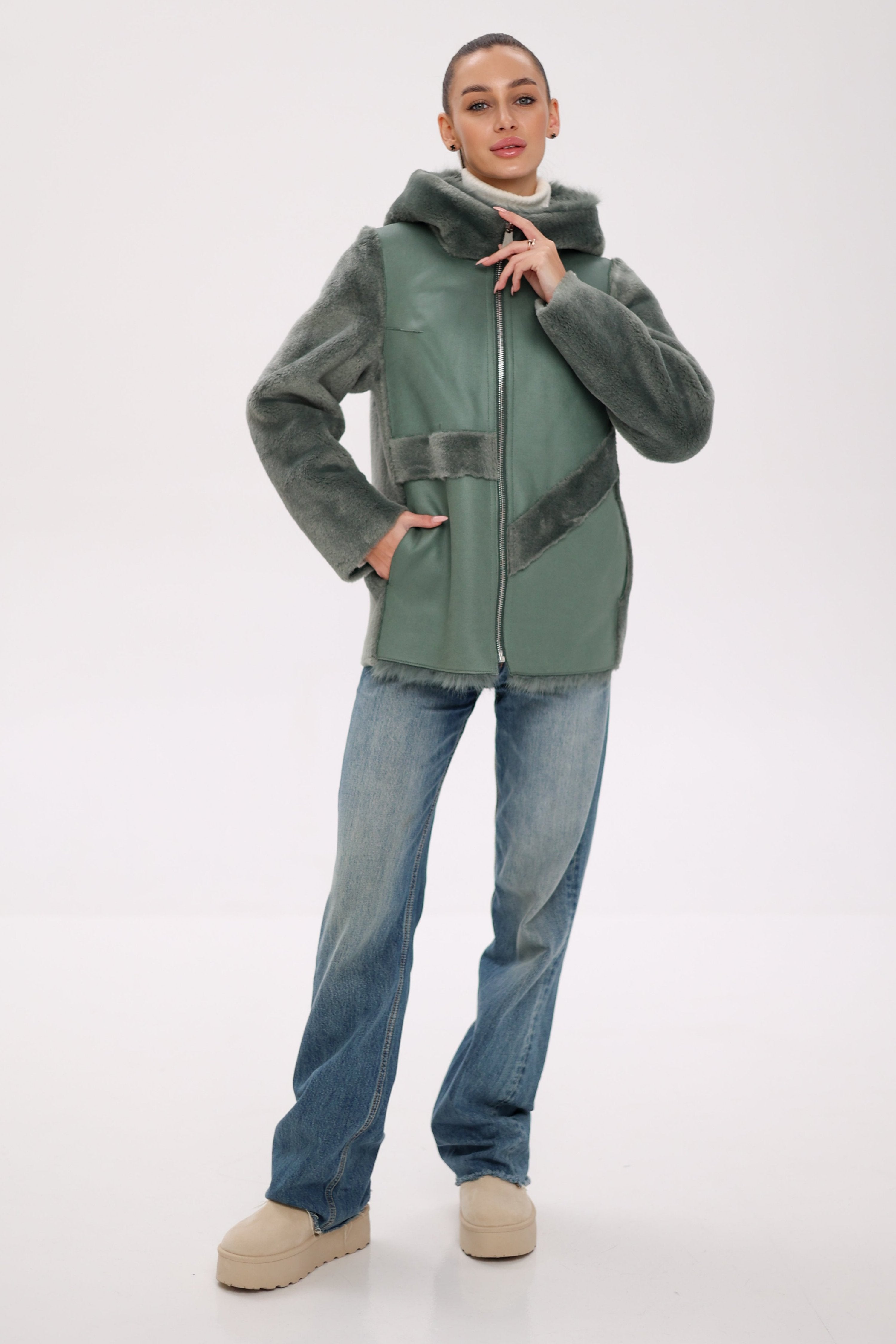 Reversible Hooded Wool Blend Jacket