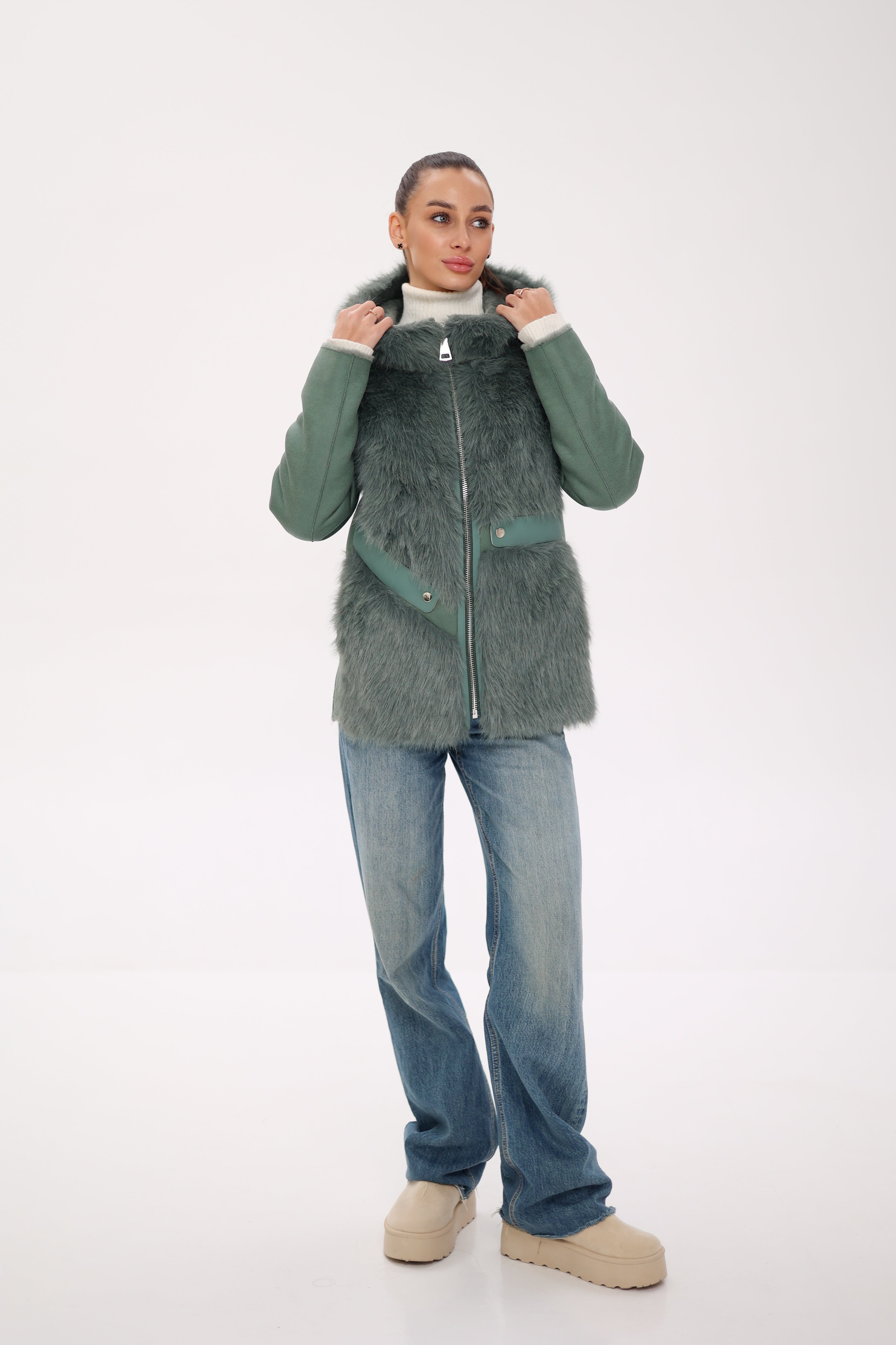 Reversible Hooded Wool Blend Jacket