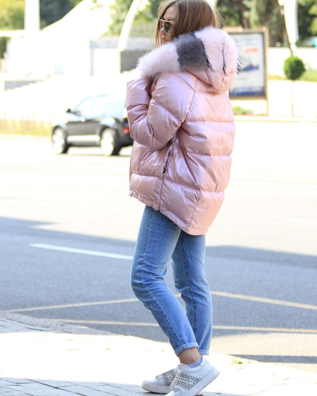 Nicole Genuine Polar Fox Reversible Down Coat