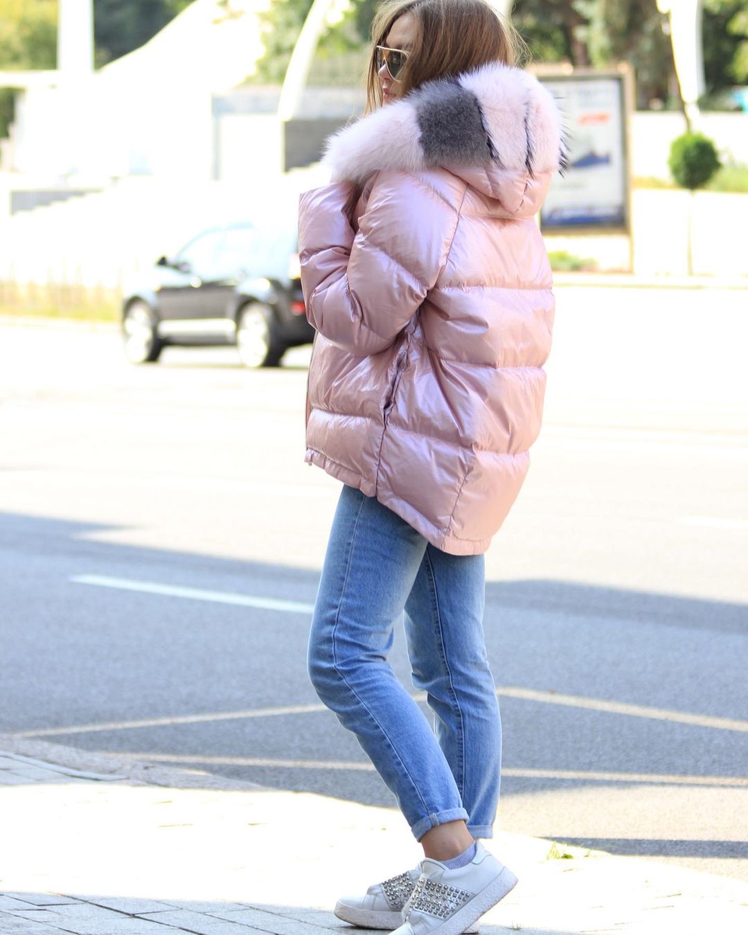 Nicole Genuine Polar Fox Reversible Down Coat