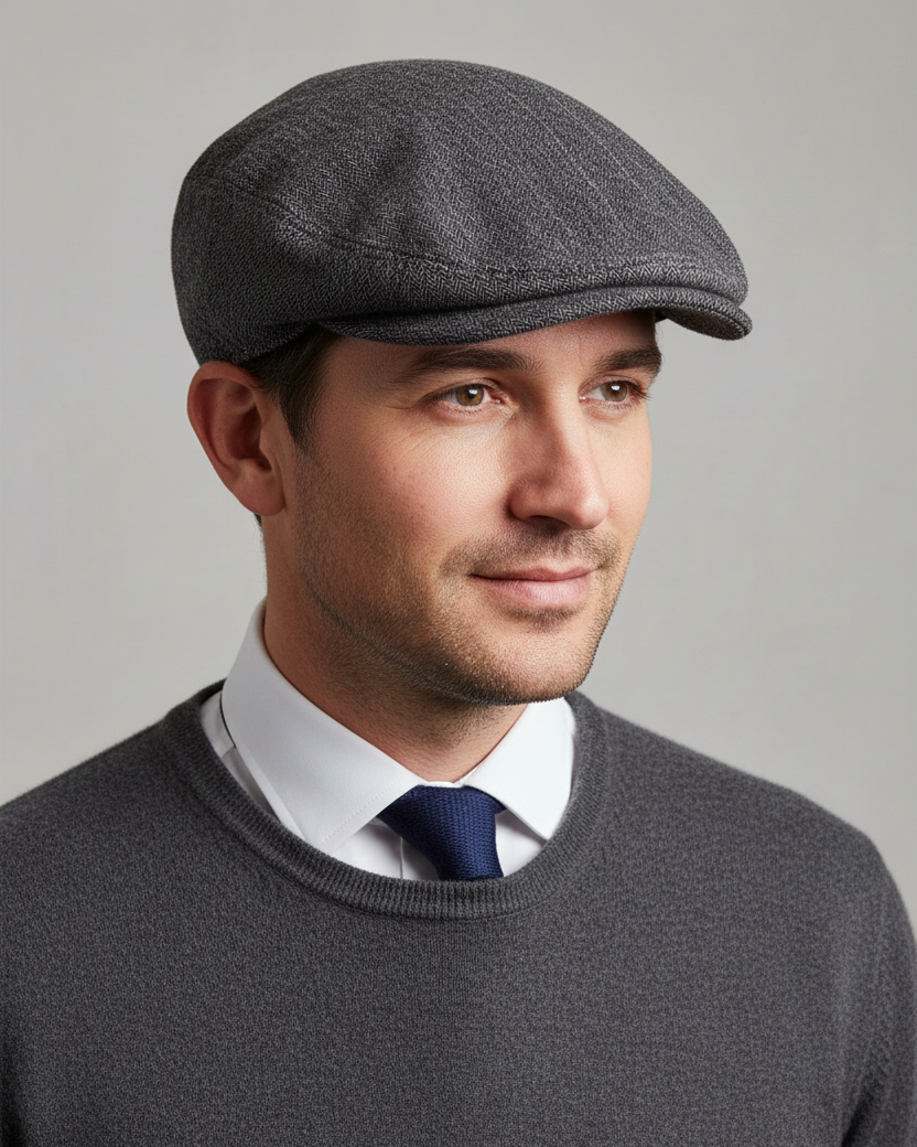 Claudio Mariani Herringbone Gray Flat Wool Cap | Autumn/Winter