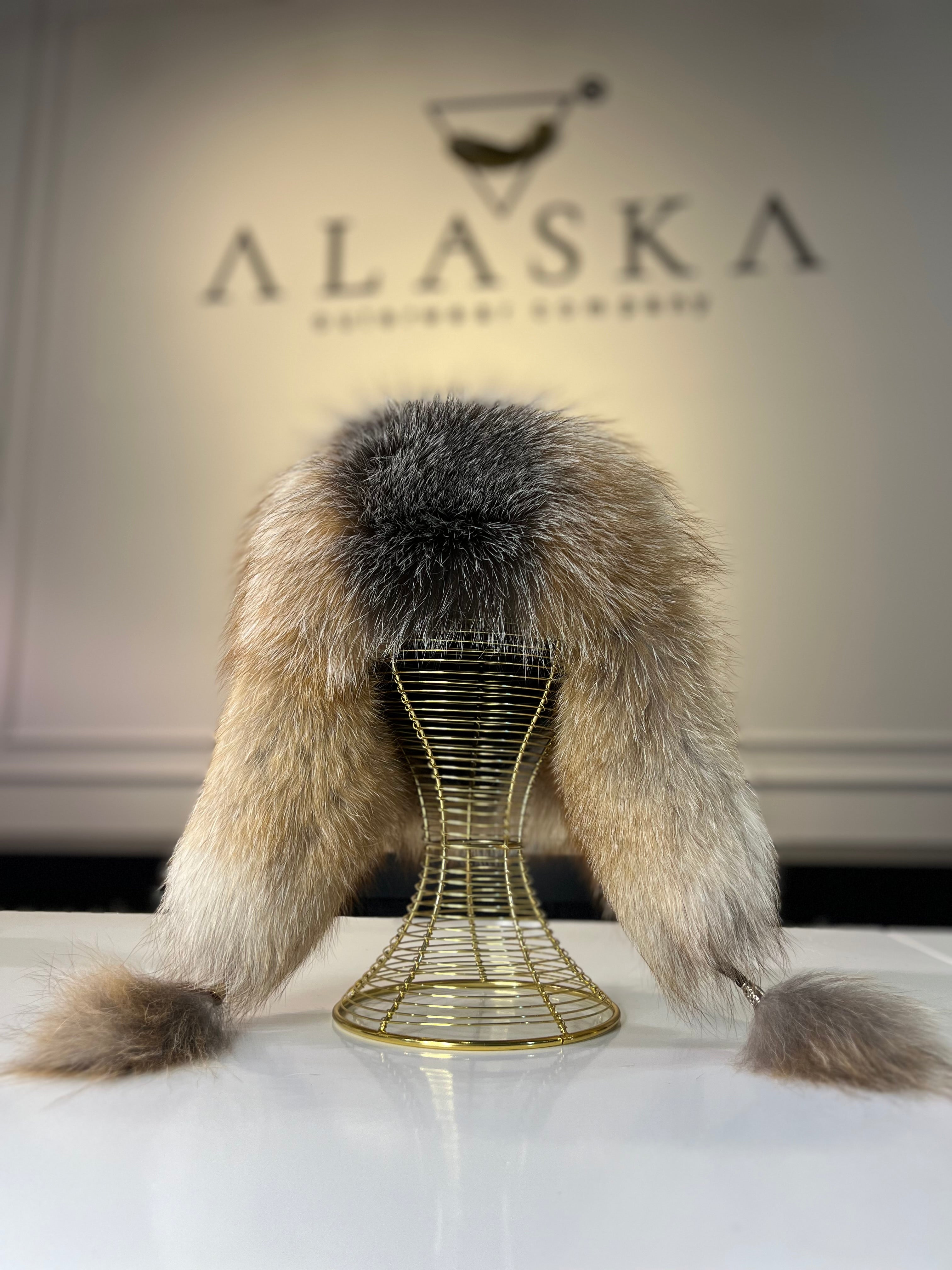Genuine Silver Fox Fur Leather Hat