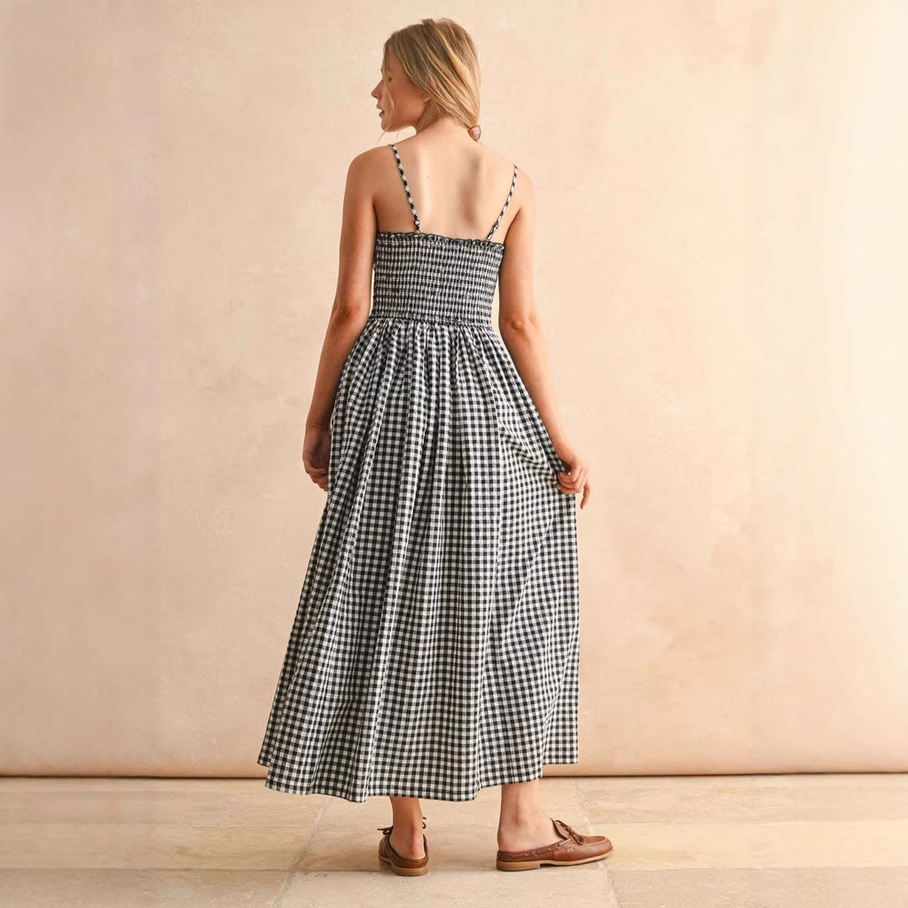 Women's Retro Plaid Sleeveless A-Line Maxi Dress