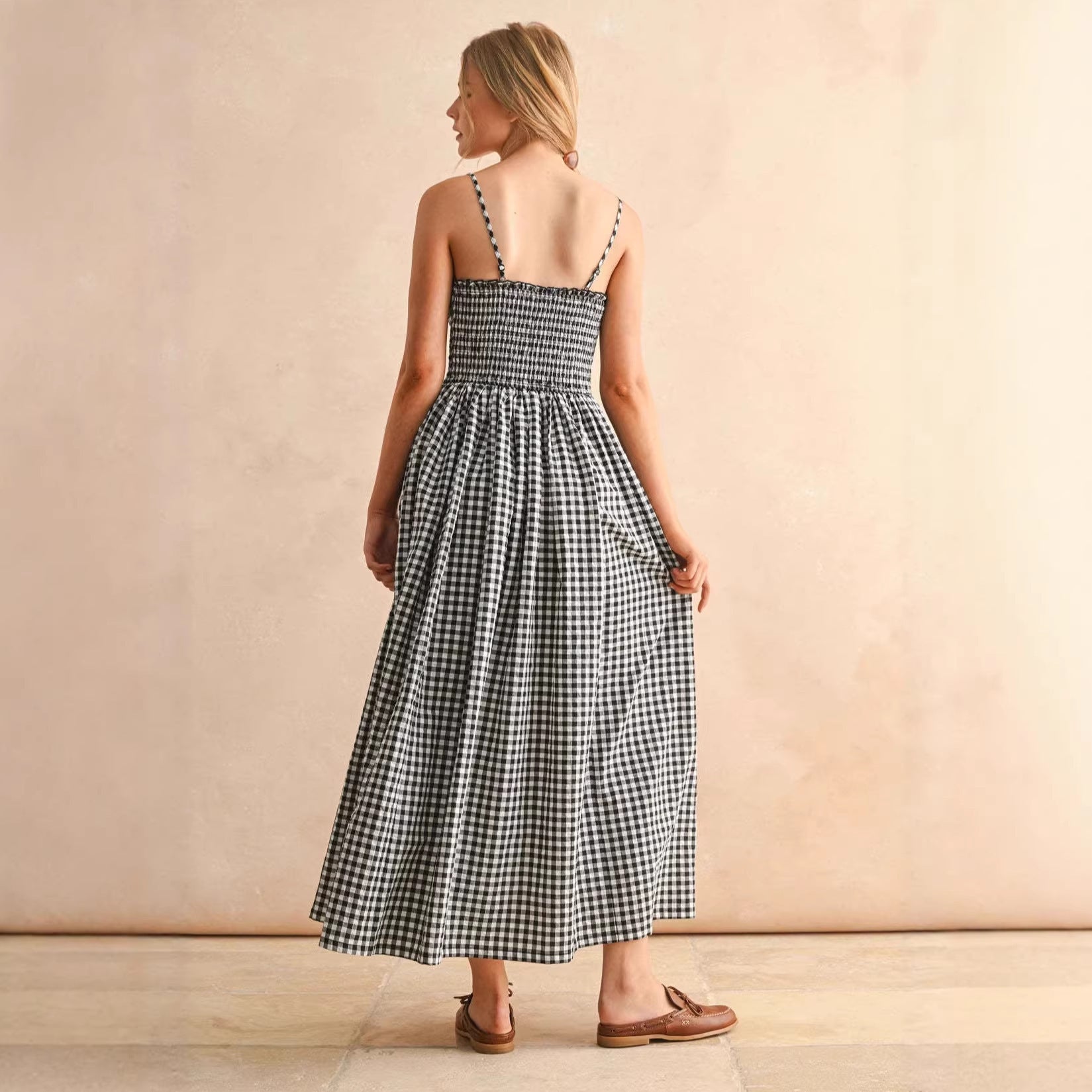 Women's Retro Plaid Sleeveless A-Line Maxi Dress