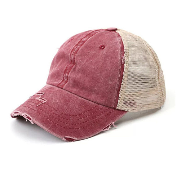 Distressed Messy Bun Hat Cap